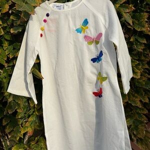 White Kurta with Colorful Butterfly Embroidery 100% Silk